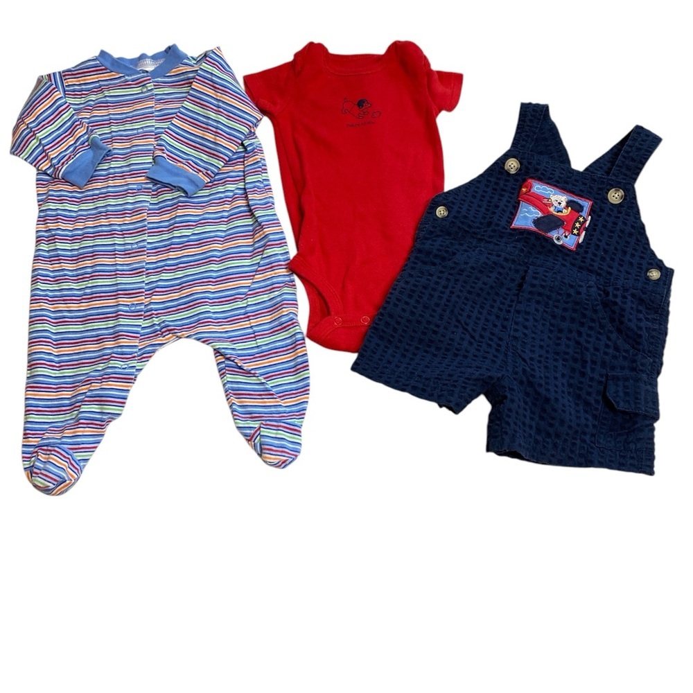 Red and Blue One Piece Footies Set and overalls outfit